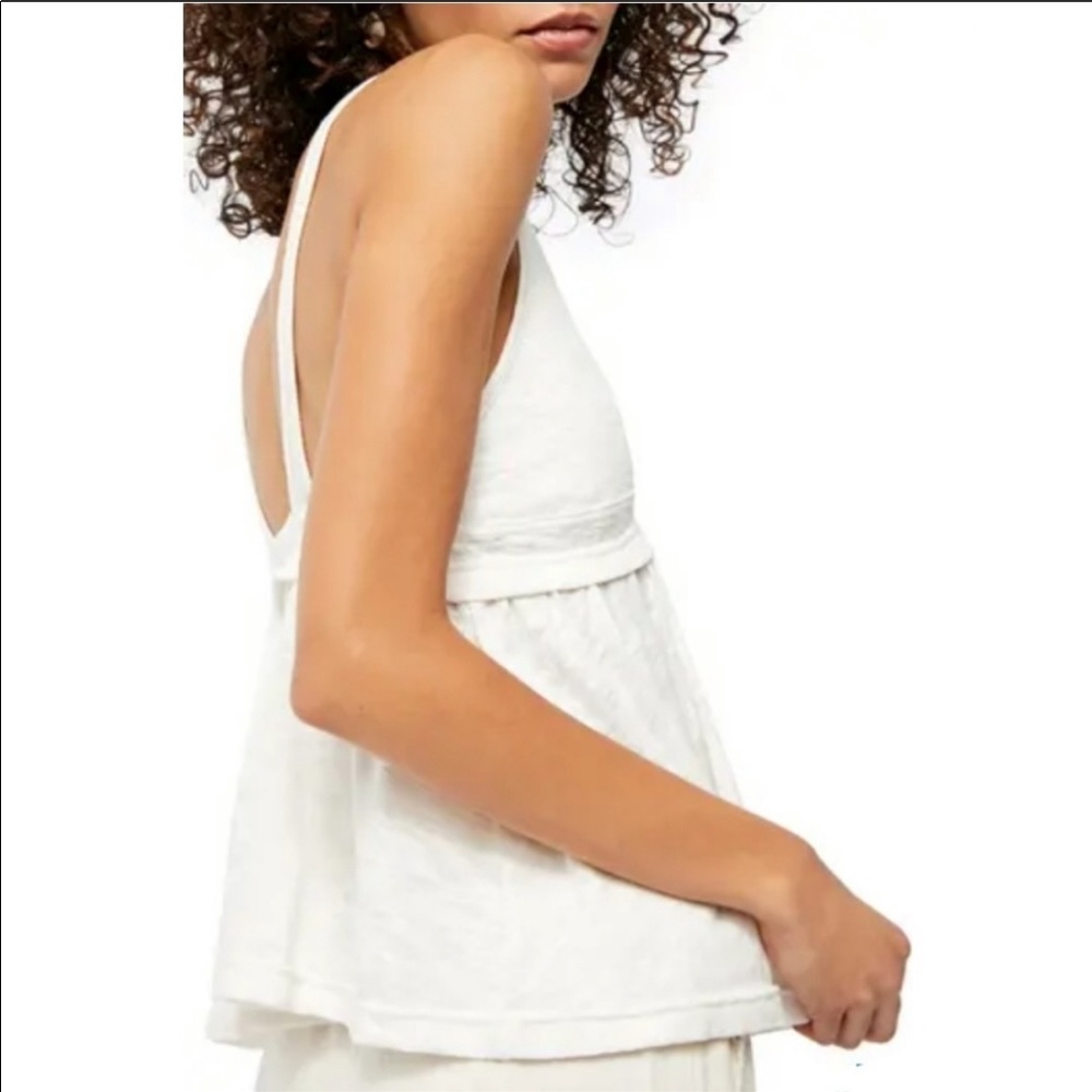 🔥FREE PEOPLE🔥Zinia Deep V-Neck Boho Tunic Tank Top Low-Back White Small NWT - Picture 3 of 9